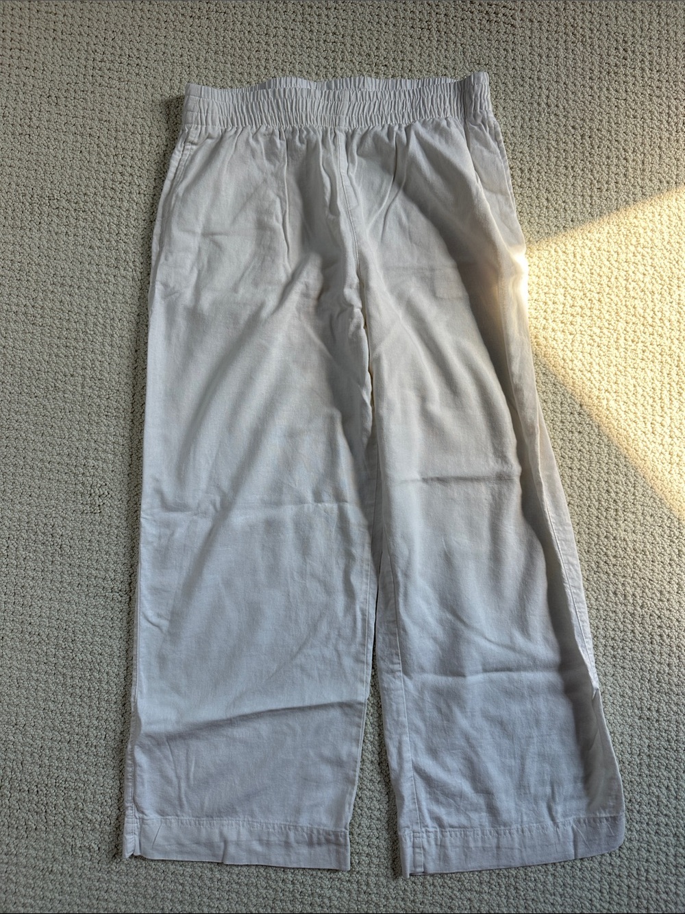 Women’s wide Leg White Linen Elastic Waist Pull-On Pants